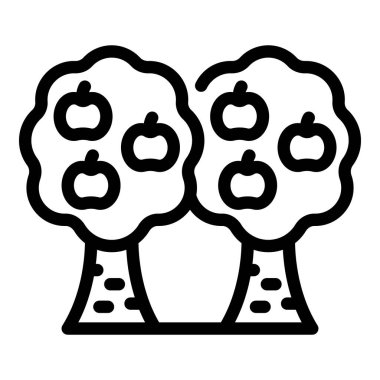 Apple çiftlik ağaçları ikon ana hatları vektörü. Organik hasat. Yiyecek pazarı