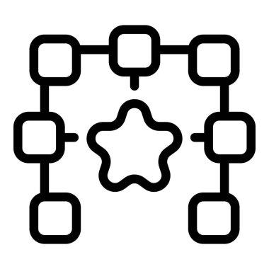 Yıldız görev merkezi ikonu ana hat vektörü. Temel seçim. Kod şirketi