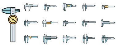 Ayarlanmış kalibre simgeleri ana vektörü ayarlayın. Kontrol cihazı. İnşaat kalibreleri