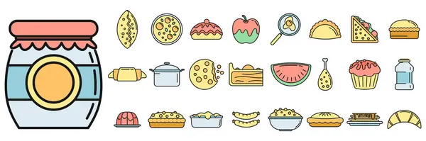 stock vector Tasty homemade food icons set. Outline set of tasty homemade food vector icons thin line color flat on white