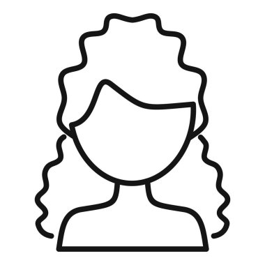 Uzun kıvırcık saçlar ikon ana hatları vektörü. Kadın manken. Bakım salonu yüzü