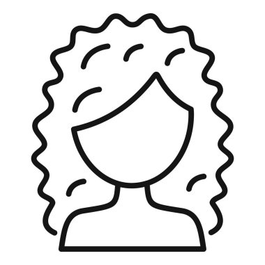 Şirin kıvırcık saçlı kız ikon taslak vektörü. Salon tedavisi. Maske modelini yıka