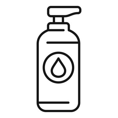 Dispansör temiz maske ana hatları vektörü. Şampuan banyosu. Banyoyu temizleyin.