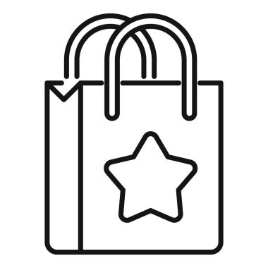 Yıldız alışveriş çantası ikonu ana hatları vektörü. Yaratıcı süreç. Servis bileşeni