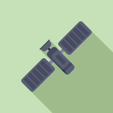 Uzay uydu güç ikonu düz vektör. Kaynak hücre. Güneş ışığı şebekesi şarj