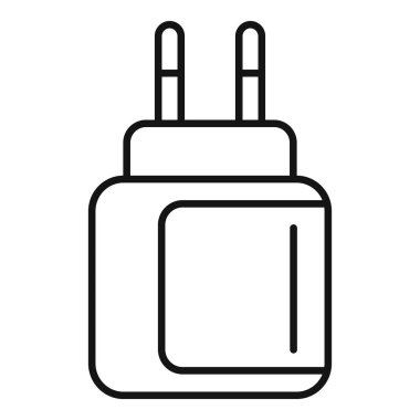 Duvar şarj adaptörü ikon ana hatları vektörü. Güneş kumandası. Modül hücre şarjı