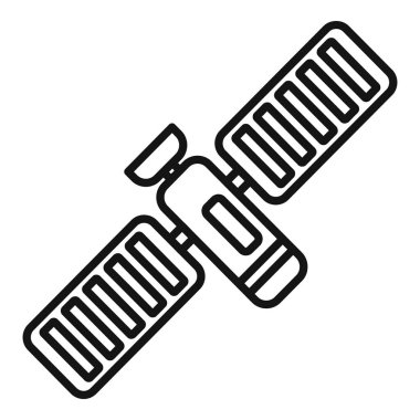 Uzay uydusu güç ikonu ana hatları vektörü. Kaynak hücre. Güneş ışığı şebekesi şarj