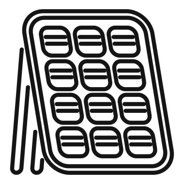 Modül güneş paneli ikon ana hatları vektörü. Şebeke çatısı. Elektrik güç sistemi