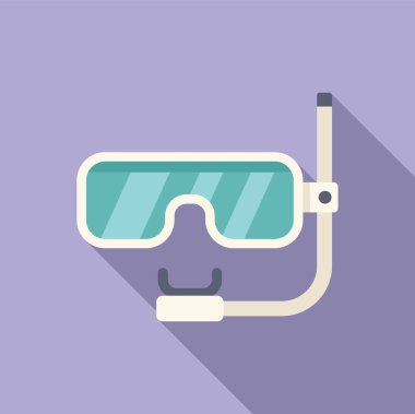 Dalış maskesi ve tüp ikonu düz vektörü. Kıyı şeridi okyanusu. Sıradışı yaz