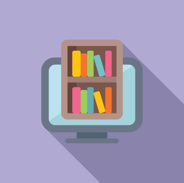 Çevrimiçi kitapçı simgesi düz vektör. Uzaklık edebiyatı. Bilgisayar dijital oku