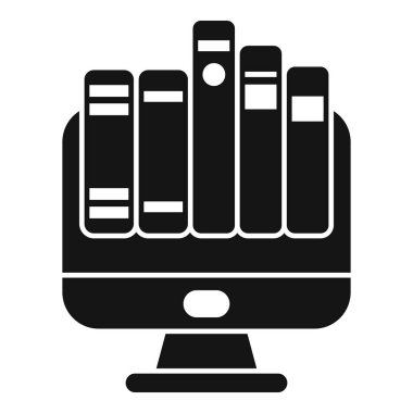 Perakendeci çevrimiçi kitap simgesi basit vektörü. Dijital insan mağazası. Bilgisayar dijital