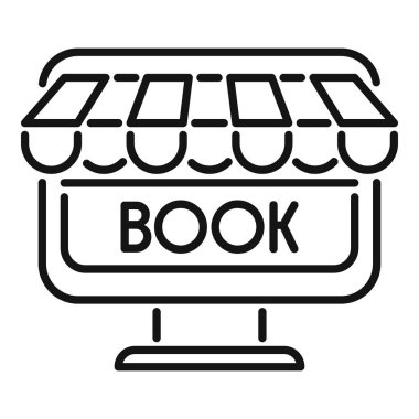 Sokak çevrimiçi kitap mağazası ikonu ana hatları vektörü. Kişi uygulaması. Elektronik çalışma