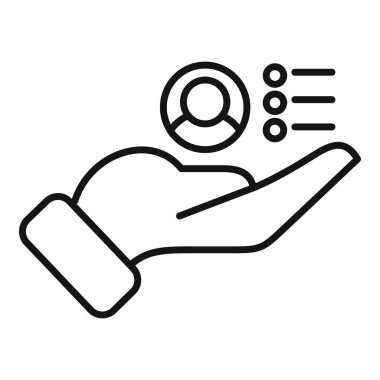 Müşteri simgesi dış hat vektörüyle ilgilenin. Takım güven süreci. Belge kişisel