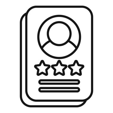 Kart verisi müşteri simgesi ana hatları vektörü. Banka piyasası. Yatırım istemcisi