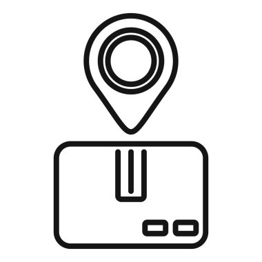 Paket konum teslim ikonu ana hat vektörü. Hızlı nakliye. Kutu teslim paketi