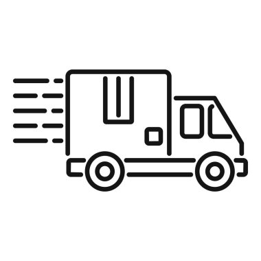 Kamyon teslim ikonu ana hat vektörü. Konteyner teslimatı. Teslimat paketini dışarıya aktar