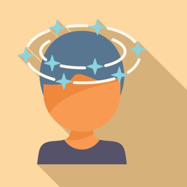 Baş dönmesi problemi ikon düz vektörü. Sağlık hastalığı, insan hasta ifadesi.