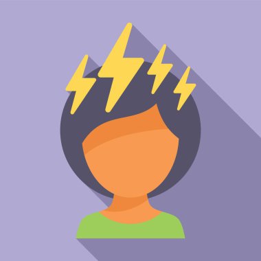 Beyin problemi ikonu düz vektörü. Baş ağrısı ifadesi. İnsan hasta.