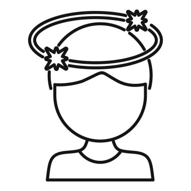 Baş döndüren ikon ana hat vektörü. Vertigo sağlık erişkinliği. Denge hareketi