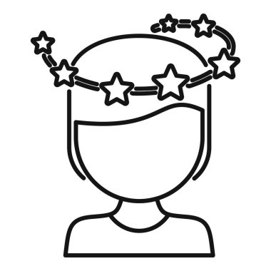 Yörünge yıldızlarının baş dönmesi simgesi ana hat vektörü. Sağlık sorunu var. Bakım sorunu