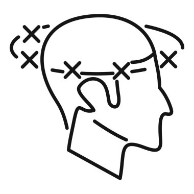 Hasta baş dönmesi ikonu ana hat vektörü. İnsan sağlığı. Yetişkin acısı.