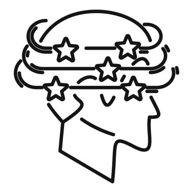 Problem yörüngesel ikon ana hatları vektörü. Baş dönmesi hissi. Bakım hastalığı