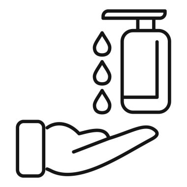 Dispanser ikon ana hatları vektöründe ellerini yıka. Sosyal mesafe. Kişiden uzak dur