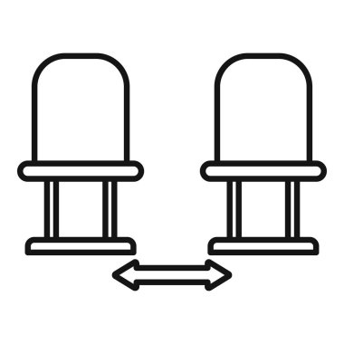 Koltuk sosyal mesafe ikonu ana hatları vektörü. Temastan kaçının. Ev önlemi jesti