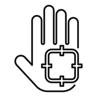 Avuç içi tarama simgesi ana hat vektörünü hedef al. Güvenlik akıllı biyografisi. Kayıt baskısı