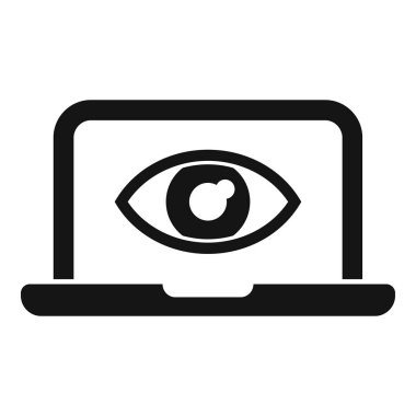 Korumalı göz dizüstü bilgisayarı simgesi basit bir vektör. Hırsızlığı durdurun. Soygunu önle