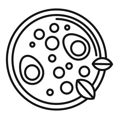 Kaynamış yumurta kremalı çorba ikonu ana hatları vektörü. Yemek pişirme gastronomisi. Potasyum aşçısı.