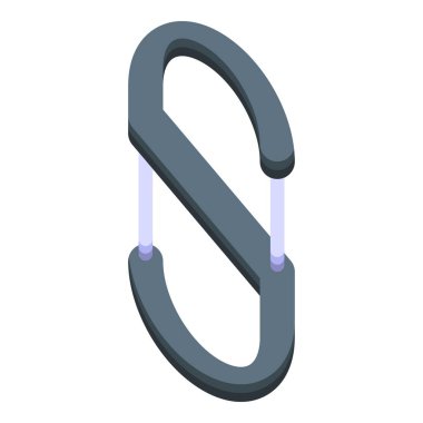 Siyah karabinalı ikon izometrik vektörü. Gümüş kaplama. Güvenlik halatı güvenliği