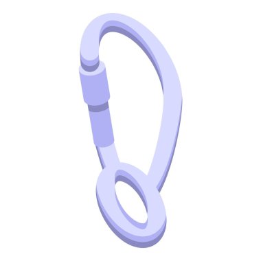 Alüminyum karabina ikon izometrik vektörü. Güçlü malzeme. Çelik kilit macerası