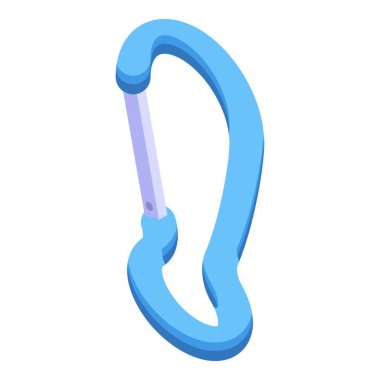 Güvenlik karabina ikonu izometrik vektörü. Gümüş kaplama macera. Koruma kilidi