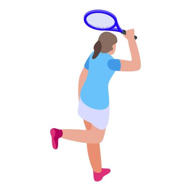 Oyuncu simgesi izometrik vektörü çalıştırılıyor. Spor tenisi. Büyük oyun kadın.