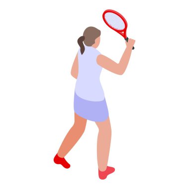 Kadın oyuncu ikonu izometrik vektörü. Spor koçu. Sporcu raketi