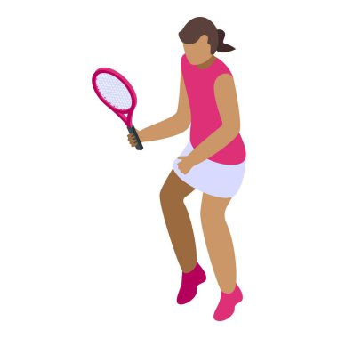 Afrikalı tenisçi ikon izometrik vektörü. Büyük bir atlet. Oyun raketi