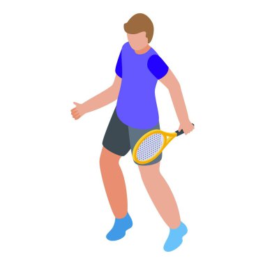 Turnuva oyuncusu ikon izometrik vektörü. Koç desteği. Tenis oyunu