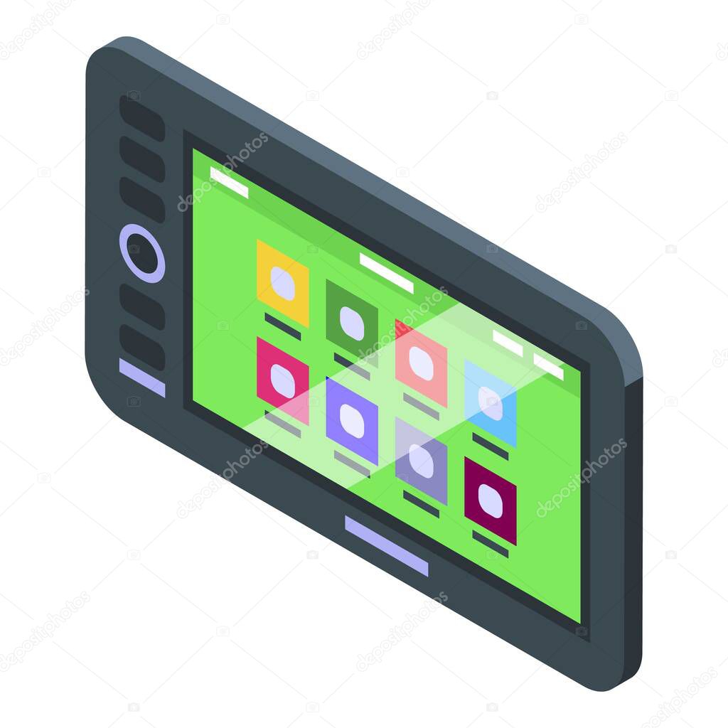 Car music display icon isometric vector. Control car system. Console digital