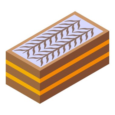 Krem şekerli Napolyon ikonu izometrik vektörü. Yemek restoranı. Dilimle