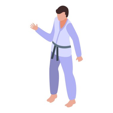 Geleneksel kimono ikonu izometrik vektörü. Egzersiz eğitimi. El hareketi