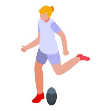 Rugby oyuncusu ikon izometrik vektörü vurdu. Okul sporcusu. Hareket gücü