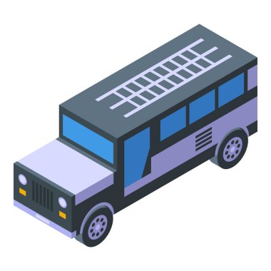 Jeepney ikon izometrik vektörü. Turizm otomobili. Manila yol otobüsü