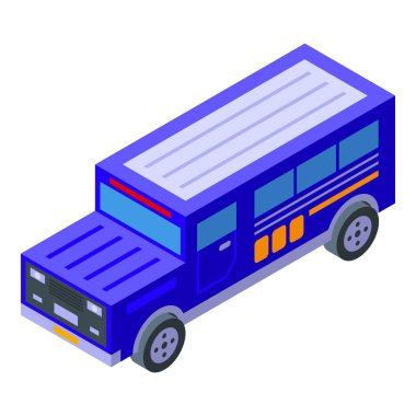 Turizm Jeepney ikonu izometrik vektörü. Taşımacılık tasarımı. Otomatik banliyö