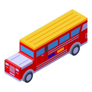 Servis Jeepney turizm ikonu izometrik vektörü. Otomobil otobüsü. Otomatik taşıma