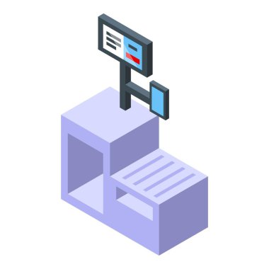 Otomatik ekran ikon izometrik vektörü. Kasiyer self servis. Aygıt tarayıcı