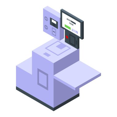 Ödeme tarayıcı ikonu izometrik vektörü. Aygıt alanı. Monitör makinesi