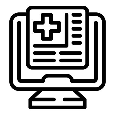 Hasta ikonu dış hat vektörünü tıbbi olarak karşılıyor. Klinik odası. Doktor ziyareti