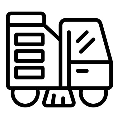 Profesyonel zemin temizleme ikonu ana hatları vektörü. Süpürme ve temizlik ekipmanları. Temizlik servisi aracı