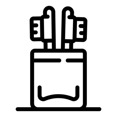 Diş fırçası cam ikon ana hat vektörü. Banyo aktivitesi. Sabah egzersizi